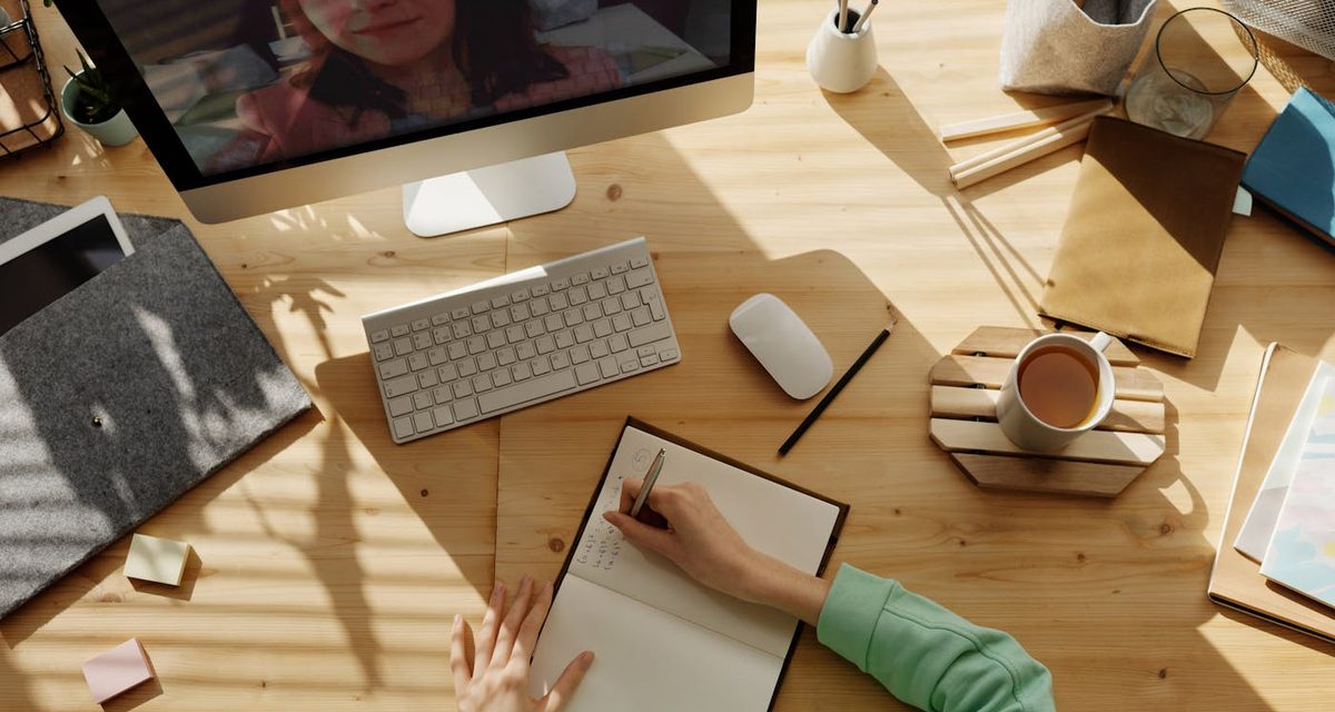 A tidy study desk set up for language learning